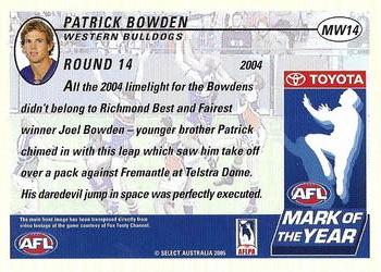 2005 Select Tradition AFL - Mark of the Week #MW14 Patrick Bowden Back